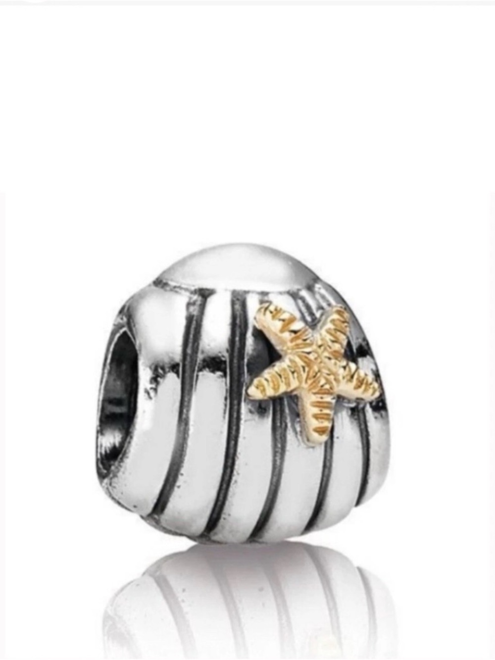 Authentic Pandora Sterling Silver 14k Gold Starfish Seashell Charm